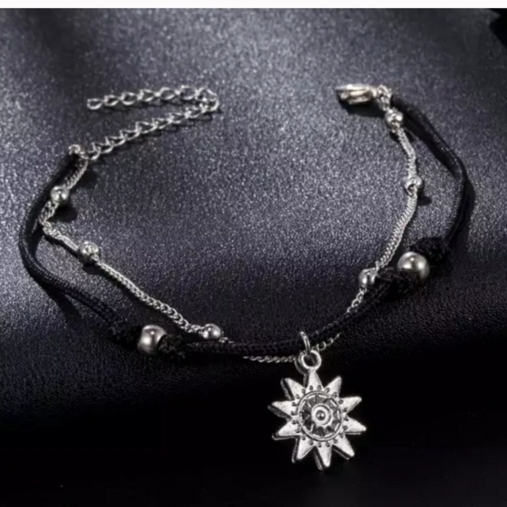 Multi layered black and silver beaded sun anklet - Picture 3 of 5